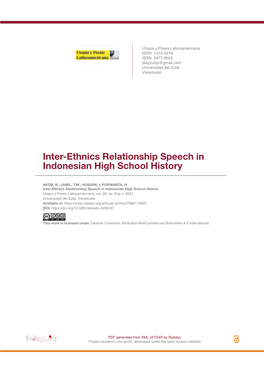 Inter-Ethnics Relationship Speech in Indonesian High School History