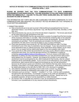 Notice of Revised Tata Communications Vts Rate Submission Requirements – Updated April 1, 2019