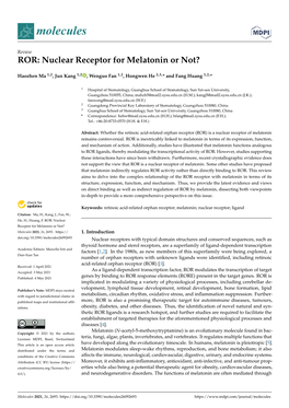 Nuclear Receptor for Melatonin Or Not?