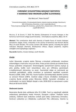 Chrobáky (Coleoptera) Mozaiky Biotopov V Kamenici Nad Hronom (Južné Slovensko)