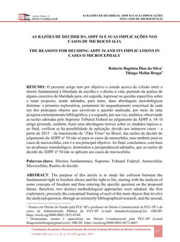 As Razões De Decidir Da Adpf 54 E Suas Implicações Nos Casos De Microcefalia