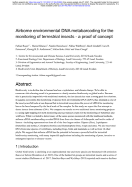 Airborne Environmental DNA Metabarcoding for the Monitoring of Terrestrial Insects - a Proof of Concept