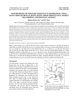 Geochemistry of Tertiary Sequence in Shahbajpur-1 Well, Hatia Trough, Bengal Basin, Bangladesh: Provenance, Source Weathering and Province Affinity