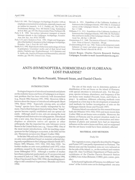 Ants (Hymenoptera, Formicidae) of Floreana: Lost Paradise?