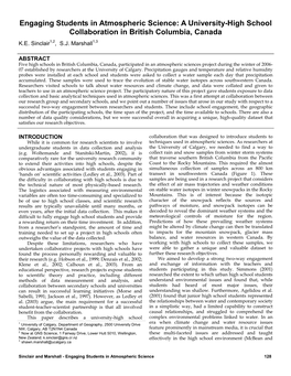 Engaging Students in Atmospheric Science: a University-High School Collaboration in British Columbia, Canada K.E