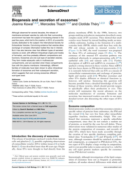 Biogenesis and Secretion of Exosomes