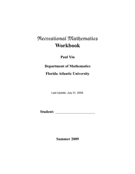 Recreational Mathematics Workbook