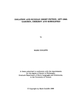 Isolation and Russian Short Fiction, 1877-1890: Garshin, Chekhov and Korolenko