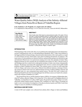 Water Quality Index (WQI) Analysis of the Salinity-Affected Villages from Purna River Basin of Vidarbha Region