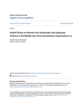 Health Effects on Women from Systematic and Organized Violence in the Middle East: How Humanitarian Organizations Ca