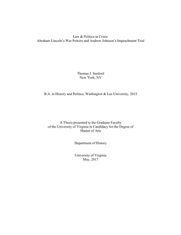 Law & Politics in Crisis: Abraham Lincoln's War Powers and Andrew