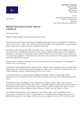 Bedford Borough Council Advice - COVID-19