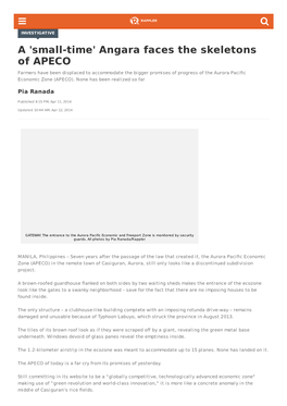 Angara Faces the Skeletons of APECO Farmers Have Been Displaced to Accommodate the Bigger Promises of Progress of the Aurora Paciﬁc Economic Zone (APECO)