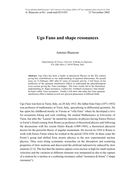 Ugo Fano and Shape Resonances