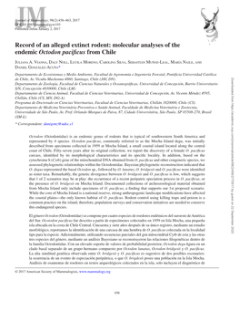 Record of an Alleged Extinct Rodent: Molecular Analyses of the Endemic Octodon Pacificus from Chile