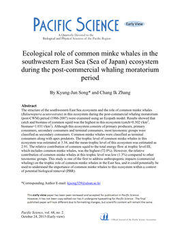 Ecological Role of Common Minke Whales in the Southwestern East Sea (Sea of Japan) Ecosystem During the Post-Commercial Whaling Moratorium Period