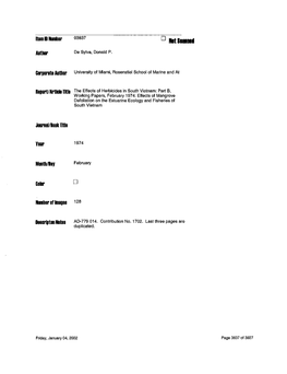 Part B, Working Papers, February 1974: Effects of Mangrove Defoliation on the Estuarine Ecology and Fisheries of South Vietnam