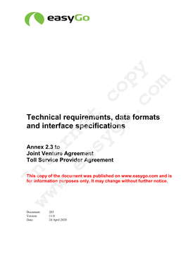 Technical Requirements, Data Formats and Interface Specifications