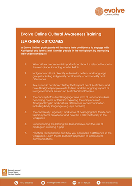 Evolve Online Cultural Awareness Training LEARNING OUTCOMES