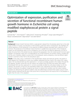 Optimization of Expression, Purification and Secretion of Functional Recombinant Human Growth Hormone in Escherichia Coli Using