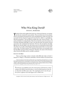 Who Was King David? STEVEN L