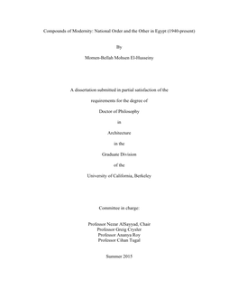 Compounds of Modernity: National Order and the Other in Egypt (1940-Present)