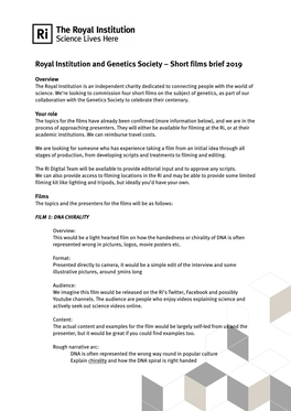 Royal Institution Genetics Society Film Brief