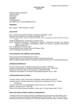 Curriculum Vitae July 2013 Peerapat