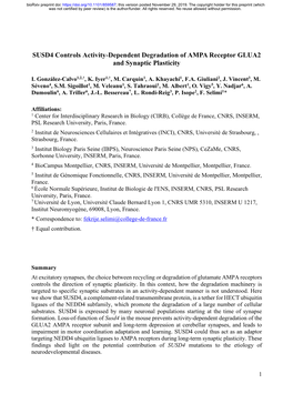 SUSD4 Controls Activity-Dependent Degradation of AMPA Receptor GLUA2 and Synaptic Plasticity