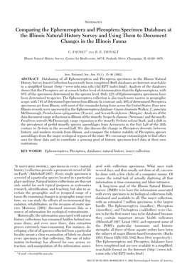 Comparing the Ephemeroptera and Plecoptera Specimen Databases at the Illinois Natural History Survey and Using Them to Document Changes in the Illinois Fauna