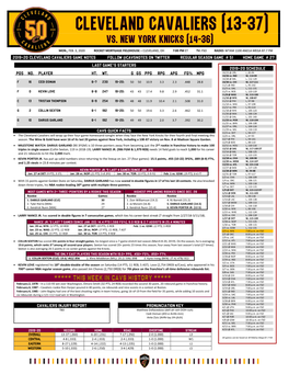 2019-20 Cleveland Cavaliers Game Notes Follow @Cavsnotes on Twitter Regular Season Game # 51 Home Game # 27