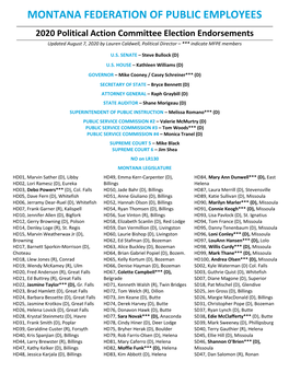 MONTANA FEDERATION of PUBLIC EMPLOYEES 2020 Political Action Committee Election Endorsements