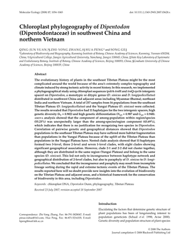 Chloroplast Phylogeography of Dipentodon (Dipentodontaceae) In