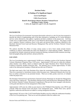 1 Decision Notice & Finding of No Significant Impact Lava Cast Project