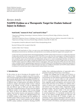 Review Article NADPH Oxidase As a Therapeutic Target for Oxalate Induced Injury in Kidneys