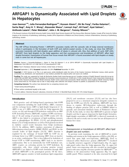 ARFGAP1 Is Dynamically Associated with Lipid Droplets in Hepatocytes