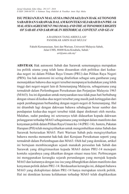 ABSTRAK Hak Autonomi Sabah Dan Sarawak Sememangnya