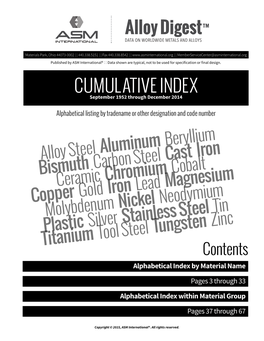 CUMULATIVE INDEX September 1952 Through December 2014