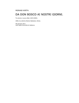 Da Don Bosco Ai Nostri Giorni