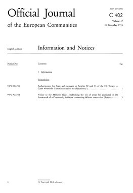 Official Journal C 402 Volume 37 of the European Communities 31 December 1994