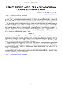 Primer Premio Nobel De La Paz Argentino Carlos Saavedra Lamas