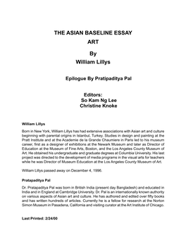 The Asian Baseline Essay In