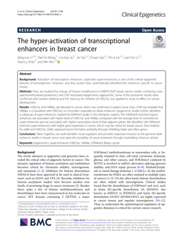 The Hyper-Activation of Transcriptional Enhancers in Breast Cancer