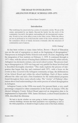 The Road to Integration: Arlington Public Schools 1959-1971