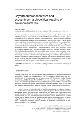 Beyond Anthropocentrism and Ecocentrism: a Biopolitical Reading of Environmental Law