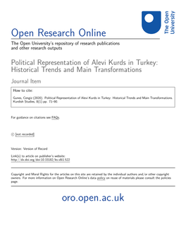 Political Representation of Alevi Kurds in Turkey: Historical Trends and Main Transformations Journal Item