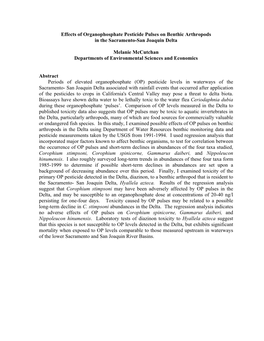 Effects of Organophosphate Pesticide Pulses on Benthic Arthropods in the Sacramento-San Joaquin Delta