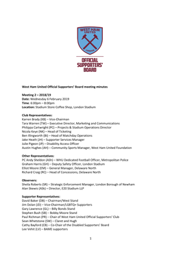 West Ham United Official Supporters' Board Meeting Minutes