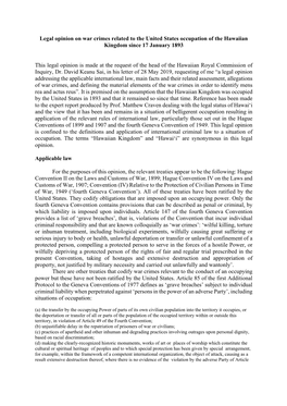 Legal Opinion on War Crimes Related to the United States Occupation of the Hawaiian Kingdom Since 17 January 1893