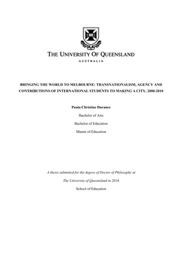 Bringing the World to Melbourne: Transnationalism, Agency and Contributions of International Students to Making a City, 2000-2010